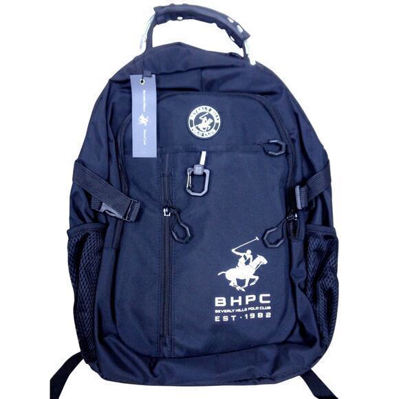 Beverly Hills Polo Club BHPC‎ Backpack Black With White Logo Cushioned Straps - Picture 1 of 9